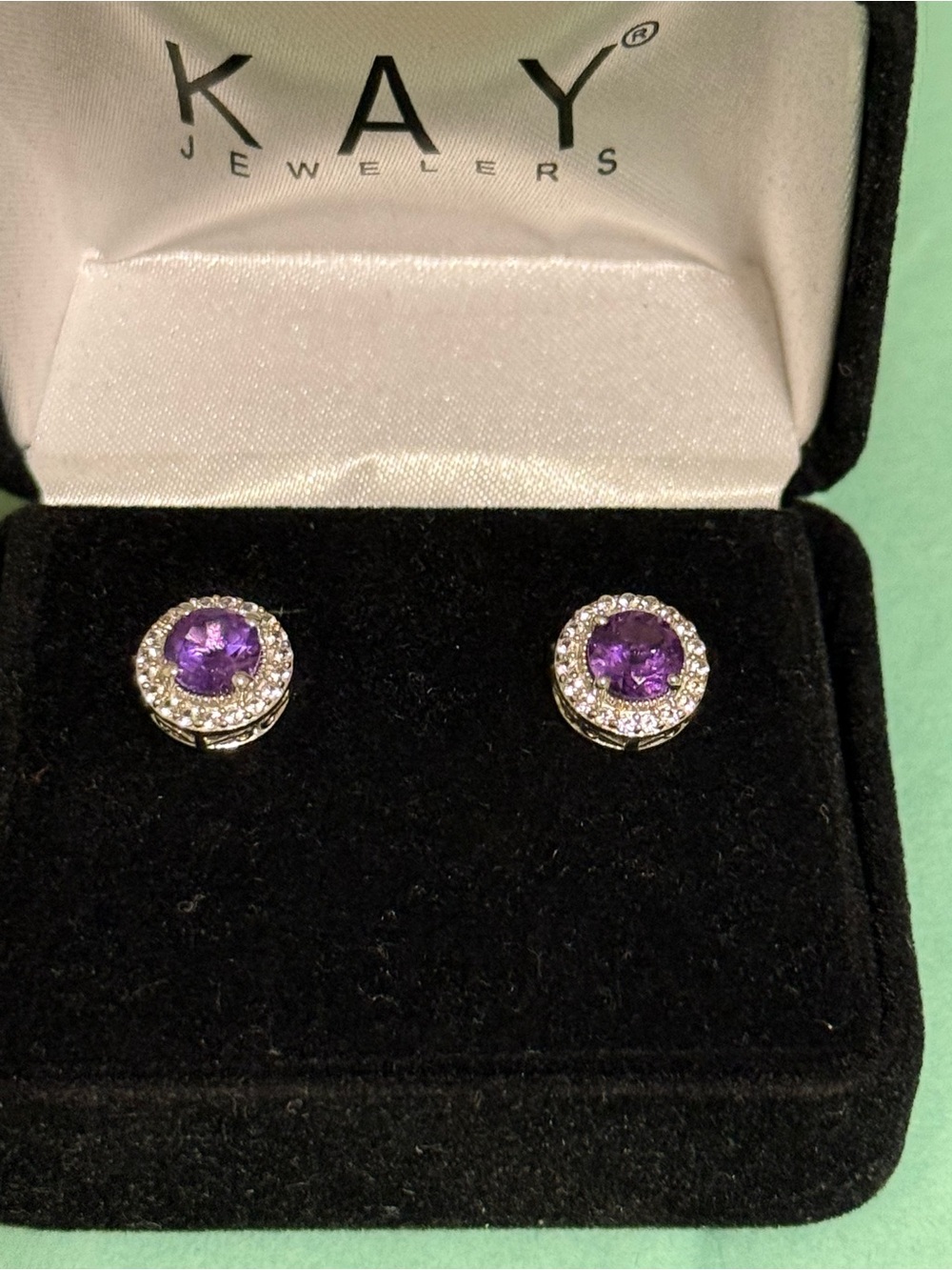Kay Jewelers Amethyst Purple Halo Stud Earrings